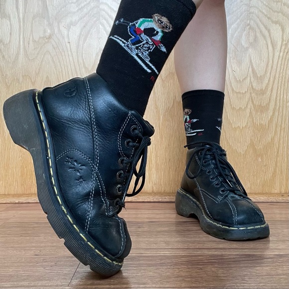 MARTENS Vintage Y2K Black Leather 12281 Floral Chunky Platform